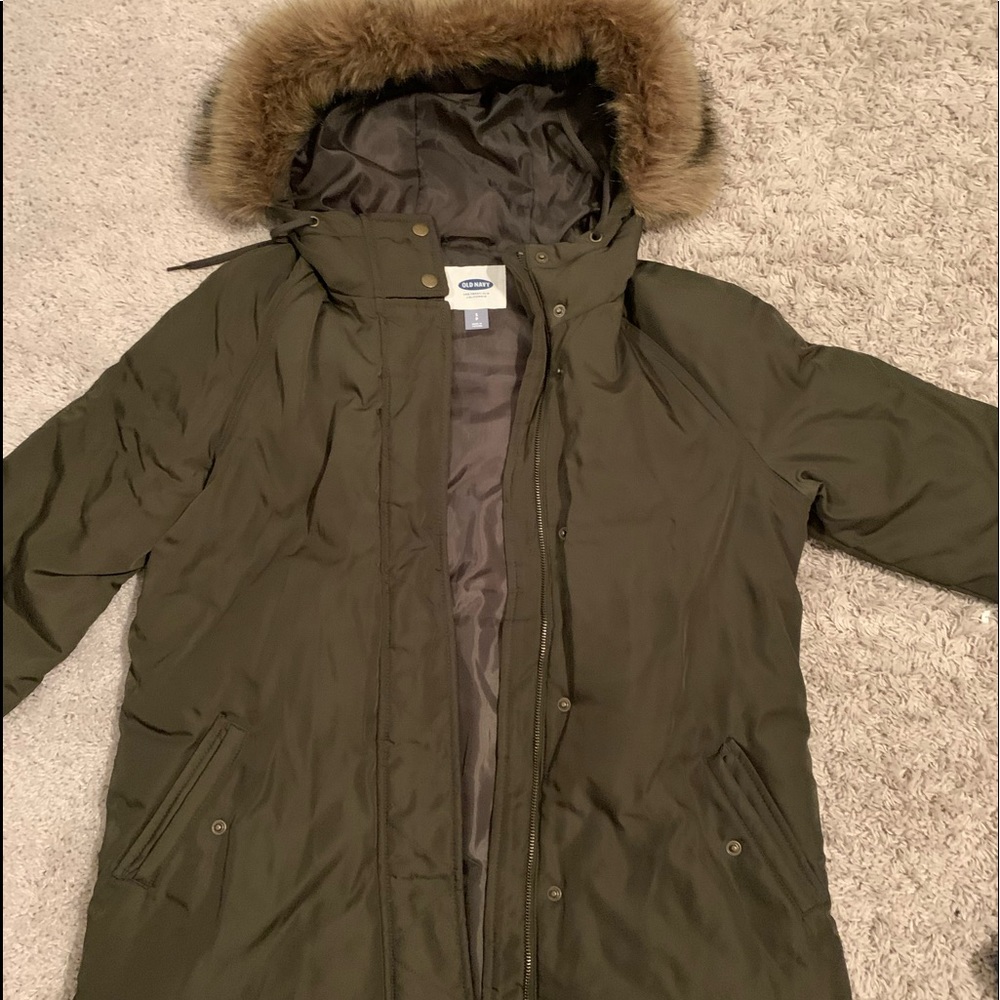 Green winter fur coat (very good condition)